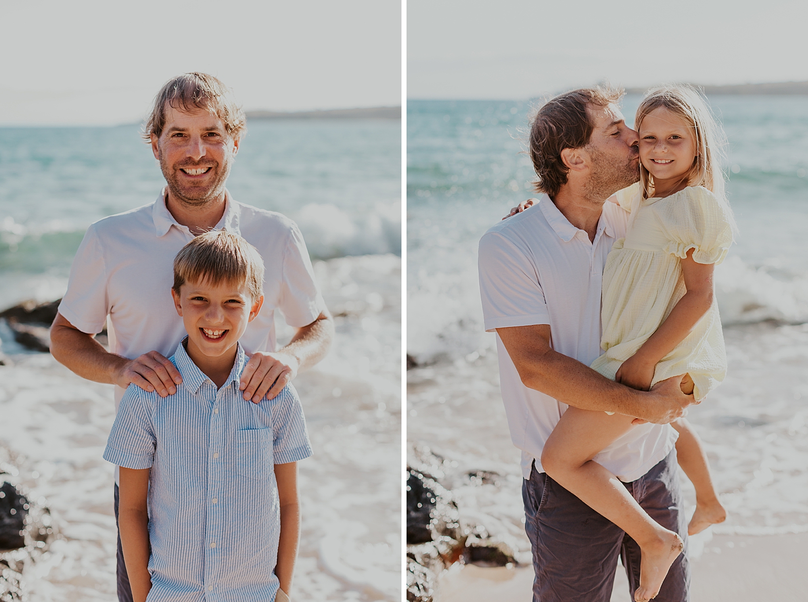 Dad holding son and daughter portraits