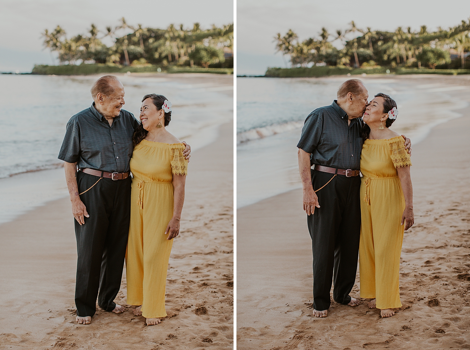 Grandparents by the beach shoreline