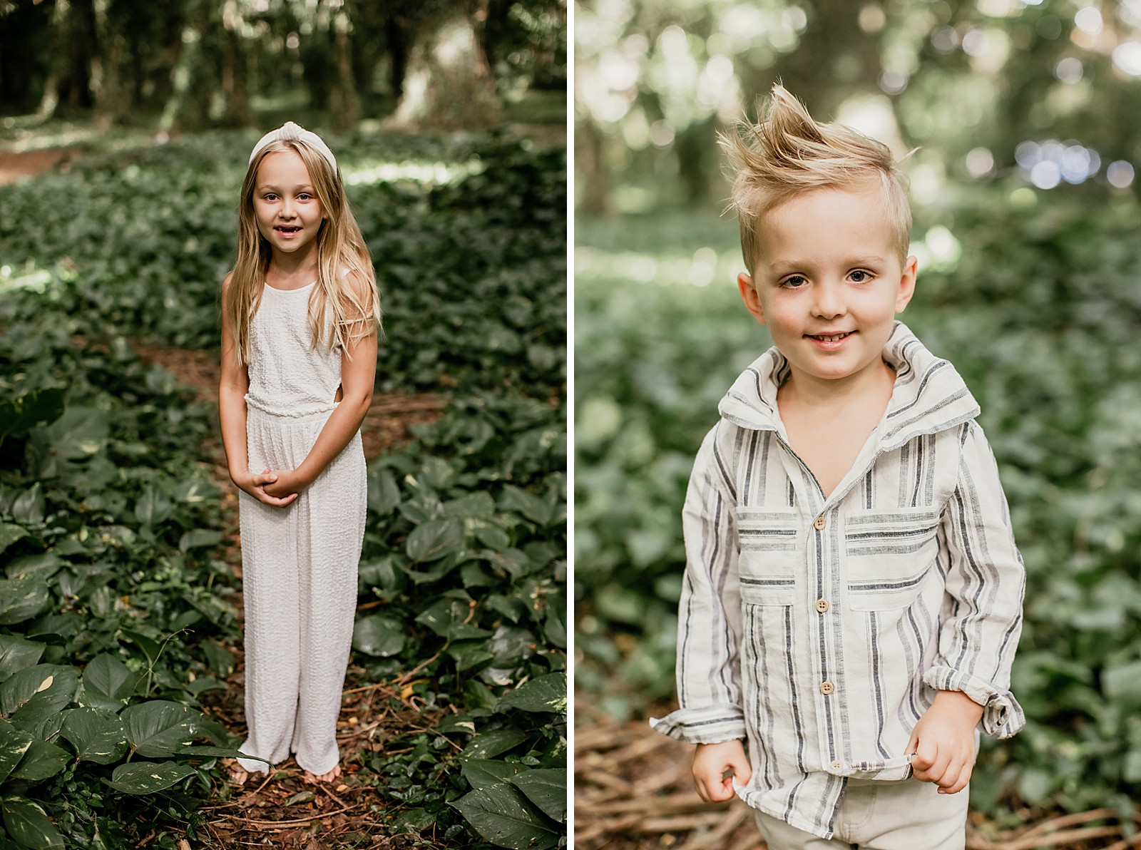 Individual portraits of kids in forest
